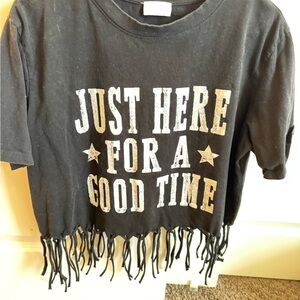 Pink Lily Black Fringe Tee